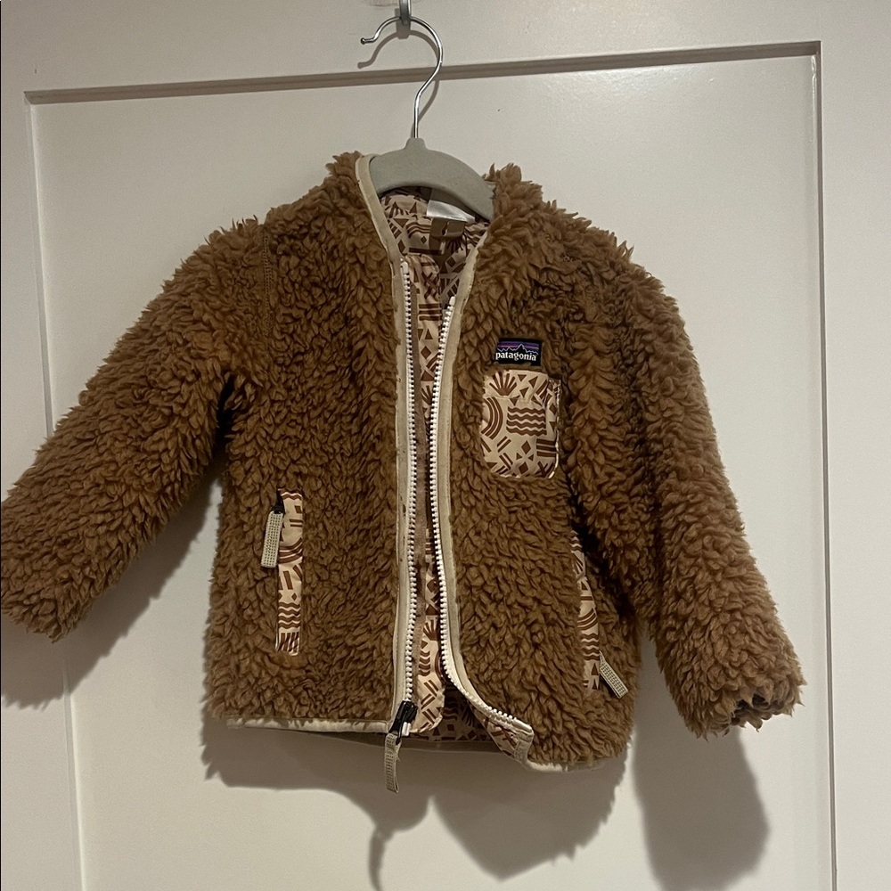 Patagonia Tan Sherpa Jacket with Patterned Trim